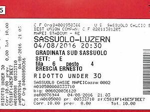C1545 - Altes FUSSBALLSPIEL-TICKET - 2016 SASSUOLO vs LUZERN