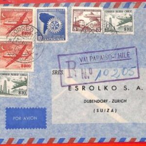 aa2602 - CHILE - POSTAL HISTORY - Registered COVER to  SWITZERLAND 1961 Rotary