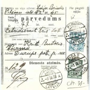 69001 - LATVIA - POSTAL HISTORY -  MONEY ORDER :  Riga 2  1936