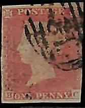 94892bB  - GREAT BRITAIN - STAMP - SG # 8  One penny Red -   USED