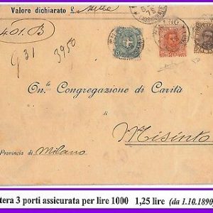 54812 - REGNO: UMBERTO I - STORIA POSTALE :  BUSTA con tariffa 1,25 Lire 1901