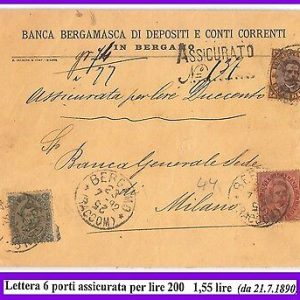 54813 - REGNO: UMBERTO I - STORIA POSTALE: FRONTESPIZIO  tariffa 1,55 Lire 1892