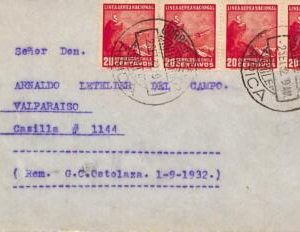 ad6170 -  CHILE -  Postal History - INTERNAL Airmail CORREO AEREO Interior 1932