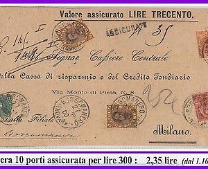 54815 - REGNO: UMBERTO I - STORIA POSTALE : FRONTESPIZIO tariffa 2,35 Lire  1900