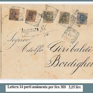 54817 - REGNO: UMBERTO I - STORIA POSTALE : FRONTESPIZIO tariffa 3,15 Lire  1900