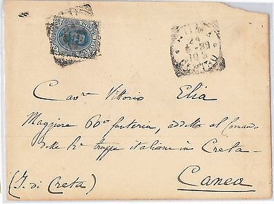 54822 - REGNO: UMBERTO I - STORIA POSTALE :  Sass 62  ISOLATO su BUSTA a CRETA