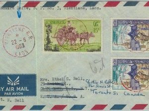 94604  - LAOS - Postal History - Red Postmark on  AIRMAIL to CANADA  1963