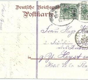 72507 - GERMANY - POSTAL HISTORY - PERFIN stamps on POSTCARD  1901