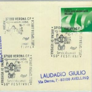 91791 - ITALY - POSTAL HISTORY - SPECIAL Postmark 1972 OPERA Music VERONA Aida