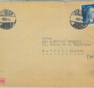 83526 - GERMANY - POSTAL HISTORY - COVER to SPAIN with Spanish CENSURE TAPE 1953