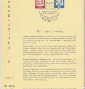 79282 -  GERMANY - POSTAL HISTORY - OFFICIAL POST  Fdc CARD  1961 - BACH music
