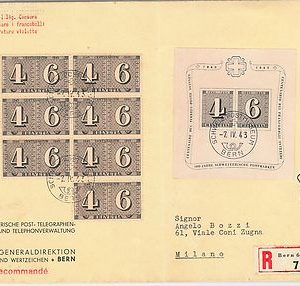 49409  SWITZERLAND : Postal history - REGISTERED COVER : Stamp Centenery 1943