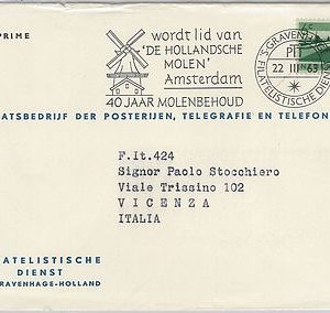 56238  NETHERLANDS - POSTAL HISTORY: postmark COVER 1963  Windmills ARCHITECTURE