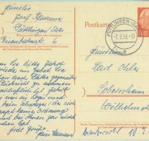 89323 - GERMANY  SAAR  - Postal History - Postal Stationery Card 1958