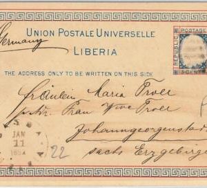 59204 -  LIBERIA  - POSTAL HISTORY: STATIONERY CARD to GERMANY 1892 - H & G #3