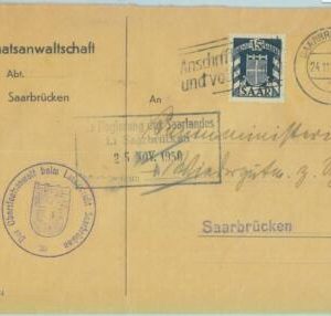 89364 - GERMANY Saar  - POSTAL HISTORY -  COVER 1950 Heraldry
