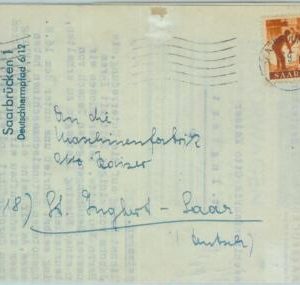 89363 - GERMANY Saar  - POSTAL HISTORY -  COVER 1949