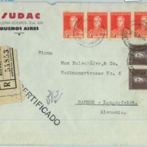 93871 - ARGENTINA - POSTAL HISTORY - REGISTERED Cover from BA to GERMANY  1925