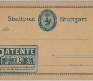82682 - GERMANY - POSTAL HISTORY:  Stuttgard city post STATIONERY CARD - HORSE
