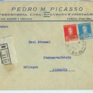93870 - ARGENTINA - POSTAL HISTORY - REGISTERED Cover: PARANA to GERMANY  1925