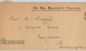 42316  - MALTA -  POSTAL HISTORY - Official Mail OHM COVER to UK 1921