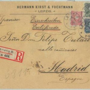 68809 - GERMANY - Postal History - 3 colour franking on COVER to SPAIN 1885