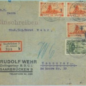 89338 - GERMANY Saar  - POSTAL HISTORY - Nice franking on REGISTERED COVER  1930