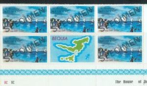 78425 - BEQUIA - STAMPS: Tourism BOATS - 4 Values MNH block of 5 - SPECIMEN