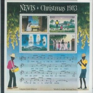 78431 - NEVIS  stamps - 1983 XMAS music  Souvenir/S -  MNH Overprinted SPECIMEN