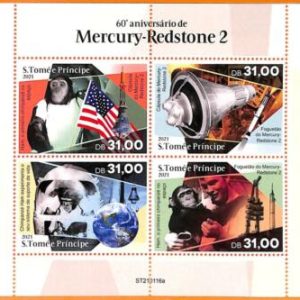 A6772 - SAO TOME & PRINCIPE, Error 2021 MISSPERF MINIATURE SHEET: Space, Monkeys