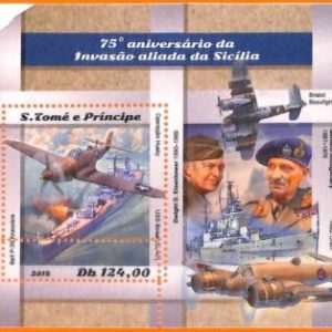 A6729- SAO TOME & PRINCIPE, Error 2019 MISSPERF SOUVE S: WW II, Sicily, Airplane