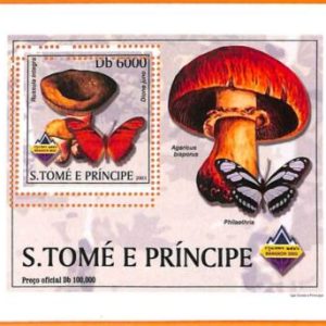 A6741- SAO TOME & PRINCIPE Error 2003 MISSPERF SOUVENIR S: Mushrooms Butterflies