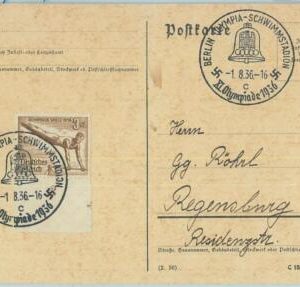 68170 - GERMANY - POSTAL HISTORY - CARD - 1.8.1936 Olympic postmark: BERLIN c