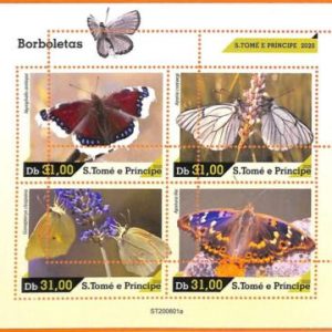 A6608 - SAO TOME & PRINCIPE, Error, 2020, MISSPERF MINIATURE SHEET: Butterflies