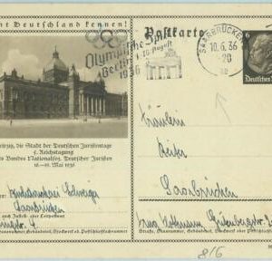 68210 - GERMANY Sarre - POSTAL  STATIONERY -   Olympic postmark 1936
