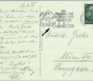 68244 - GERMANY - POSTAL HISTORY - CARD: 27.7.1938 Olympic postmark: GARMISCH