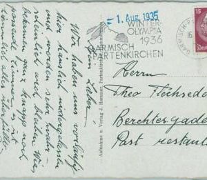 68239 - GERMANY - POSTAL HISTORY - CARD: 16.7.1936 Olympic postmark: GARMISCH