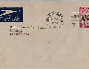 SOUTH AFRICA  -  POSTAL HISTORY - AIRMAIL COVER  to SWITZERLAND - WILDLIFE 1958