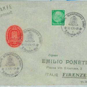 68094 - GERMANY - POSTAL HISTORY - COVER - 1936 Olympic postmark + POSTER STAMPS