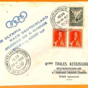 aa2894 - GREECE - POSTAL HISTORY - COVER w special postmark OLYMPIC GAMES 1936