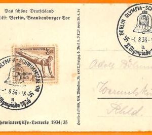 aa2870 - Germany - POSTAL HISTORY - 1936 Olympic Games SPECIAL POSTMARK Swimming