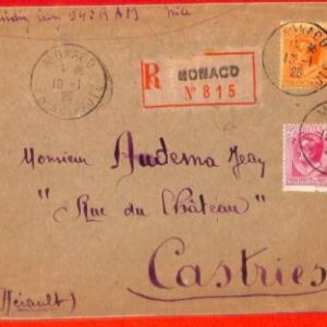 aa1005 - MONACO - Postal History - REGISTERED COVER to FRANCE  1926