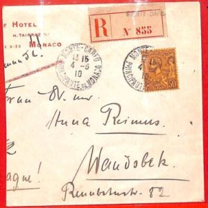 aa0996 - MONACO - Postal History - REGISTERED COVER to  GERMANY 1910