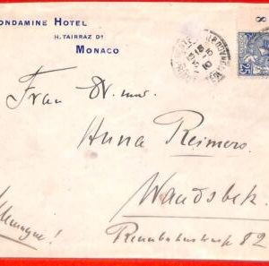 aa0997 - MONACO - Postal History -  Number on Tab - COVER to  GERMANY 1910