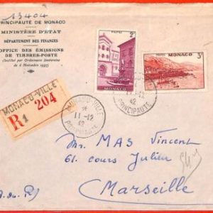 aa0990 - MONACO - Postal History - REGISTERED COVER to FRANCE  1942