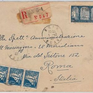 French colonies: ALGERIA -  POSTAL HISTORY - REGISTERED COVER to ITALY 1927