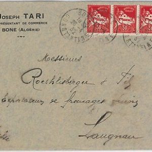 French colonies: ALGERIA -  POSTAL HISTORY - COVER from BONE  to FRANCE 1932