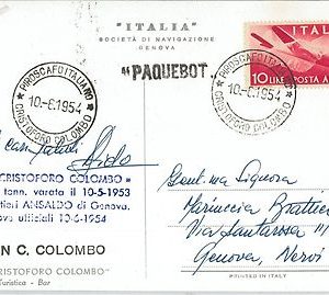 64843 - ITALY - POSTAL HISTORY -  POSTMARK on POSTCARD 1954 - PAQUEBOT Columbus