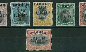 34817  - LABUAN: SG # 83/88  MH - GOOD CENTERING: birds - boats - palm trees
