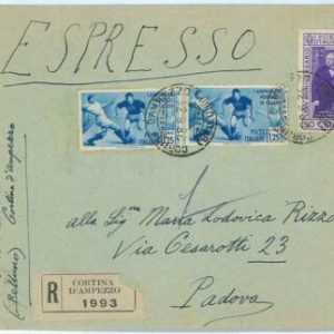 BK1609 - ITALY - Postal History - FOOTBALL Wold Cup 1934 : 1.25 L *2 on Cover